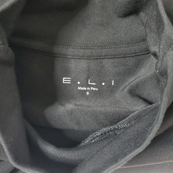 E.L.I. Pima Cotton Top Size Small Mock Neck 3/4 Sleeve Black Neutral Casual Chic - Picture 2 of 7
